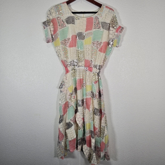 Anthropologie Eva Franco‎ Sequin Embellished Assymetric Midi Dress Multicolor - Picture 2 of 10